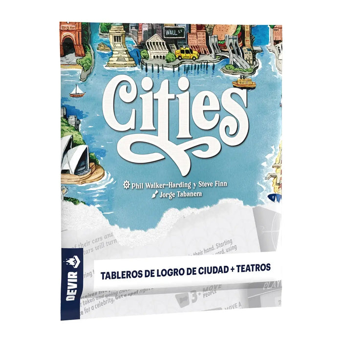 Cities Tableros de logro de Ciudad + Teatro Expansión de Juego de Mesa Devir