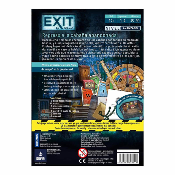 EXIT 21 Regreso a la Cabaña Abandonada Juego de Mesa Devir