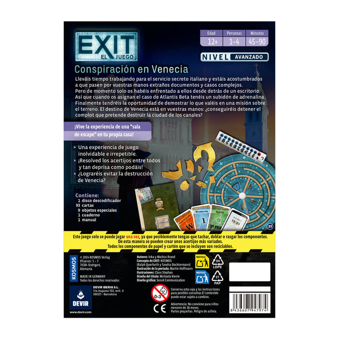 EXIT 31 Conspiración en Venecia Juego de Mesa Devir