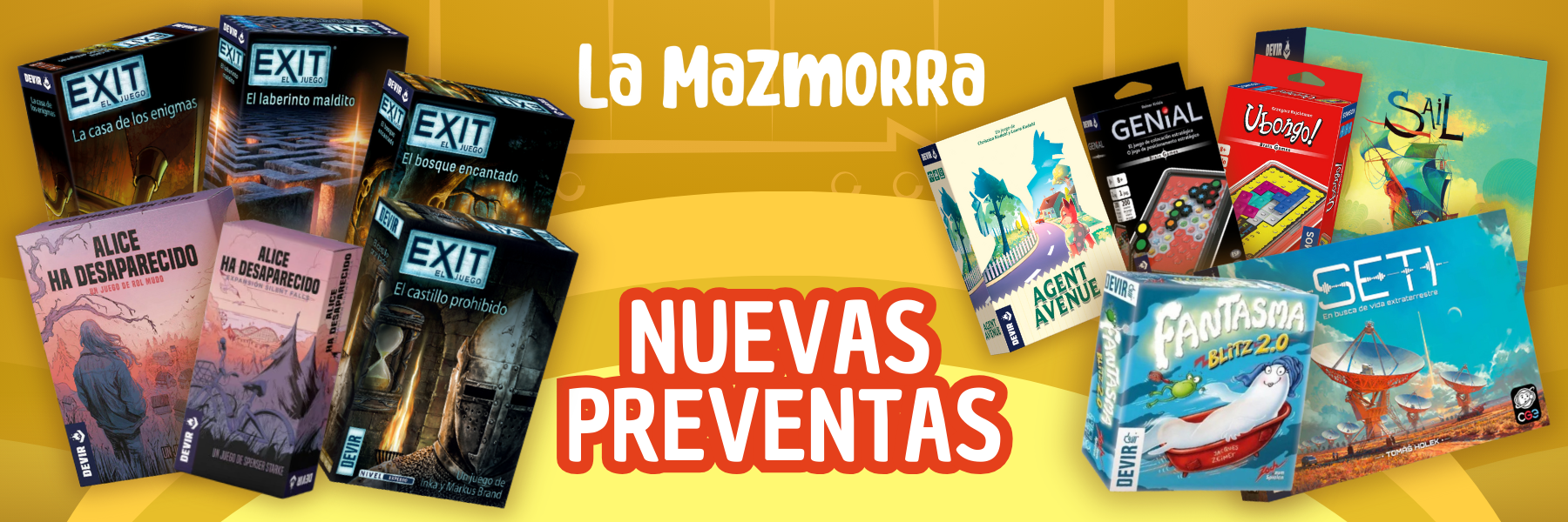 Preventas Juegpos de Mesa Devir Fantasma Blitz 2.0, SETI, Agent Avenue, Genial Brain Game, Ubongo Brain Game, Sail, Exit El Laberinto Maldito, Exit El bosque Encantado, Exit El Castillo Prohíbido, Exit La Casa de los Enigmas, Alice Ha Desaparec