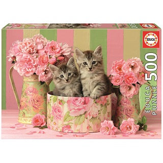 Gatitos Con Rosas Rompecabezas 500 Piezas Edua